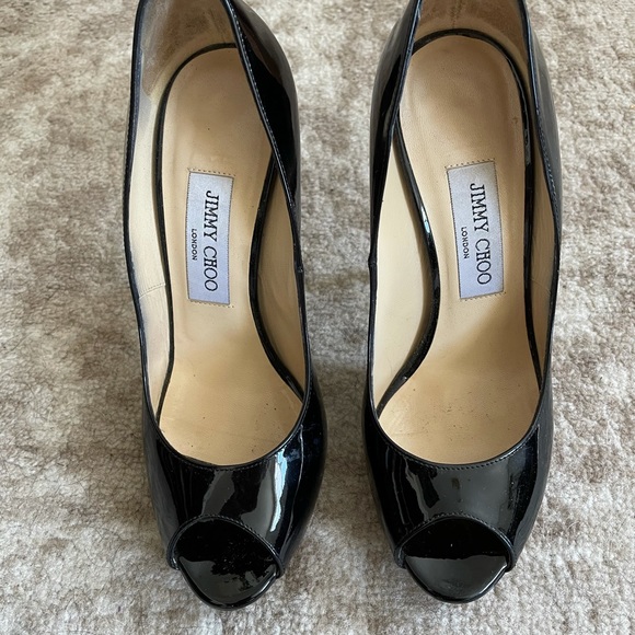 JIMMY CHOO Luna Peep Toe Patent Platform Pump - Picture 4 of 12